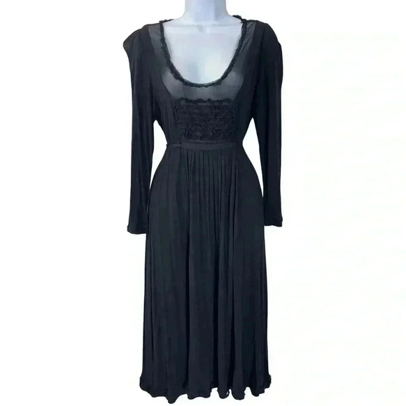 Vintage Armani Black Mesh Midi Dress Size 6 Gothic Romantic Witchy Romantic Goth - Picture 2 of 16
